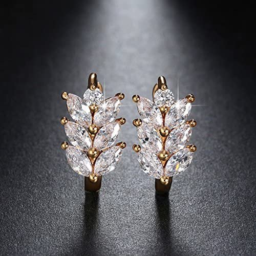 Leaf Shape Drop Earrings for Women Marquise Cz Gold Plated Ginger Lyne Collection - Silver