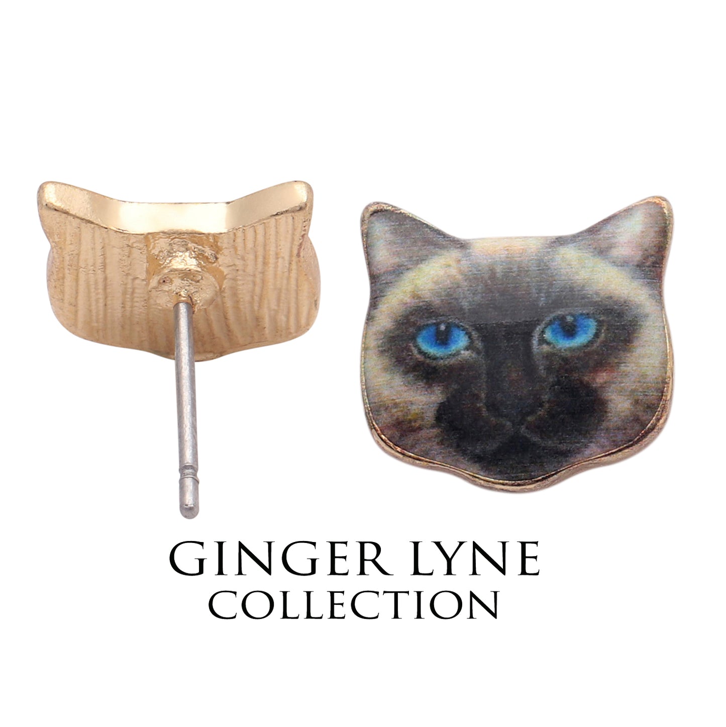 Siamese Kitty Cat Stud Earrings Blue Eye Girls Ginger Lyne Collection