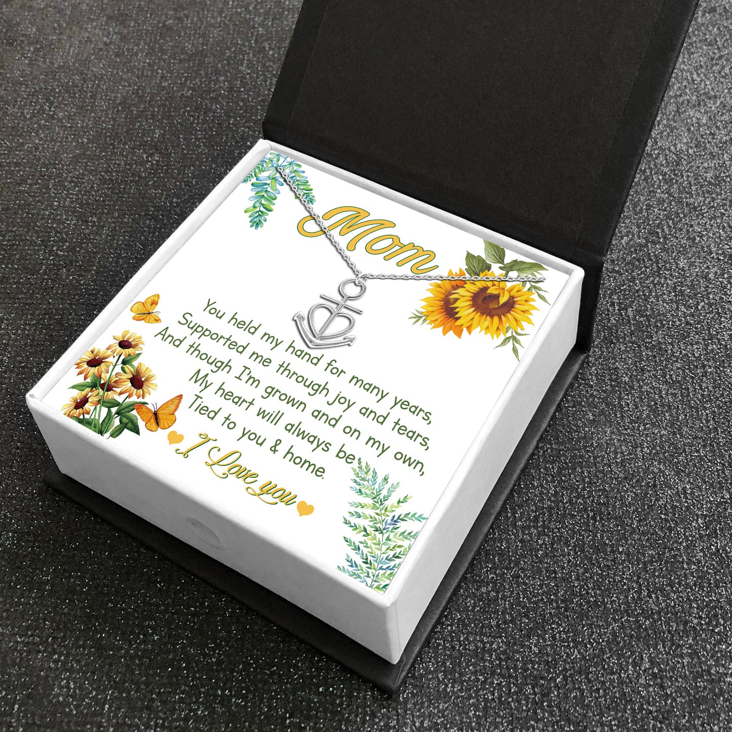 Mom Greeting Card Silver Anchor Heart Necklace Women Ginger Lyne Collection - Mom-255