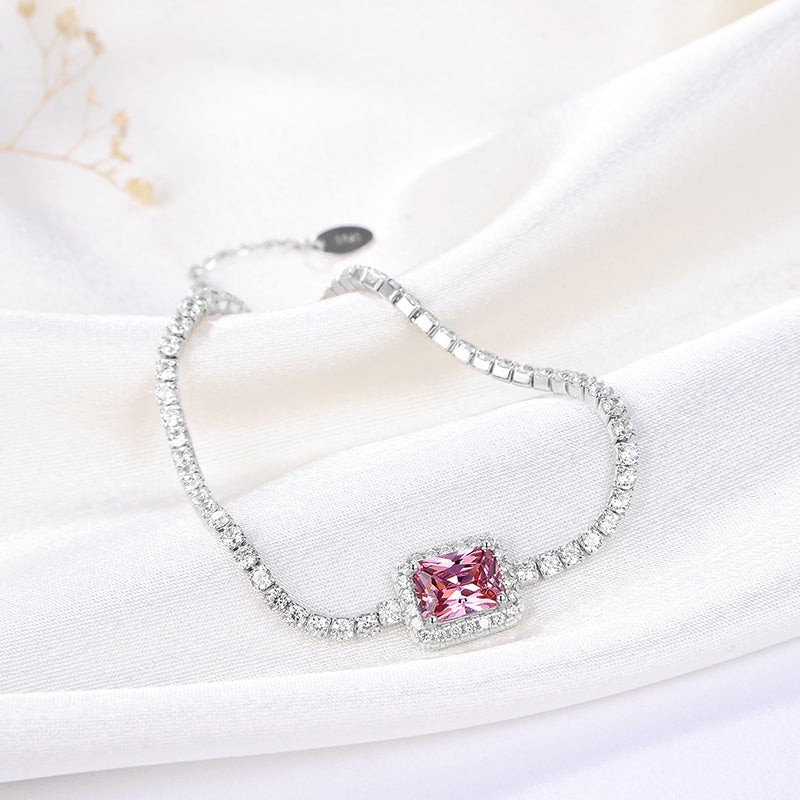 Halo Tennis Chain Bracelet for Women Adjustable Sterling Silver Pink CZ Ginger Lyne Collection - Pink