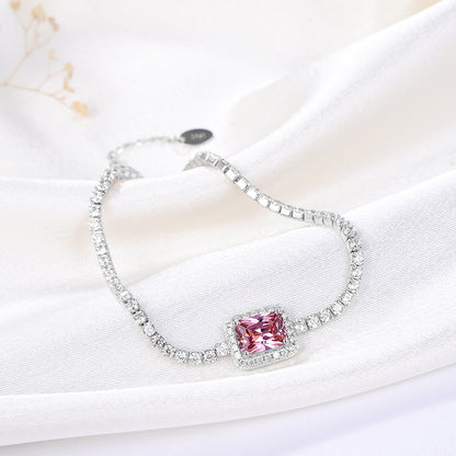 Halo Tennis Chain Bracelet for Women Adjustable Sterling Silver Pink CZ Ginger Lyne Collection - Pink