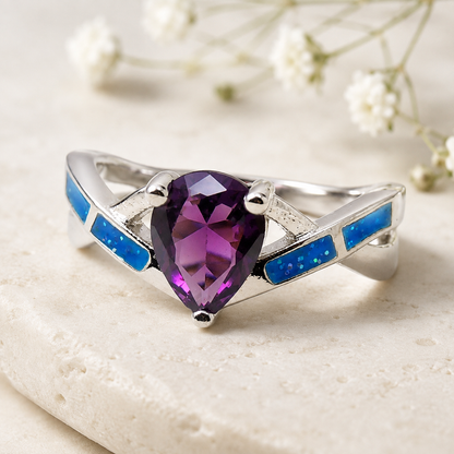 BonnieRingPurplePearBlueFireOpalCubicZirconiaWomenGingerLyneCollection_Silver-4