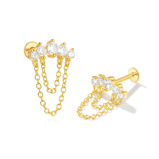 CrawlerwithChainsCZFlatBackEarrings16gCartilageHelixTragusLobeSterlingSilver1pairbyGingerLyne_Gold-1