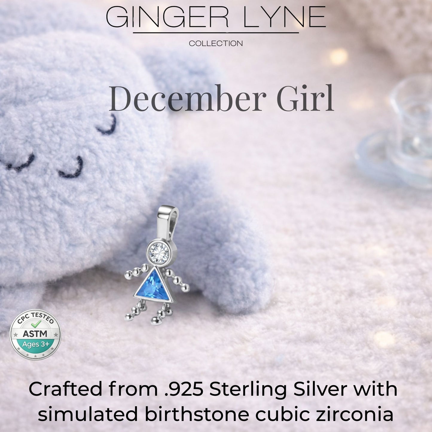 Baby Girl Birthstone Charm Children Pendants for Mom or Grandma Necklace by Ginger Lyne CZ Sterling Silver - Girl December