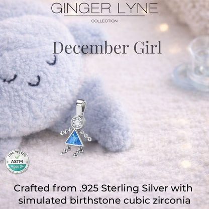Baby Girl Birthstone Charm Children Pendants for Mom or Grandma Necklace by Ginger Lyne CZ Sterling Silver - Girl December