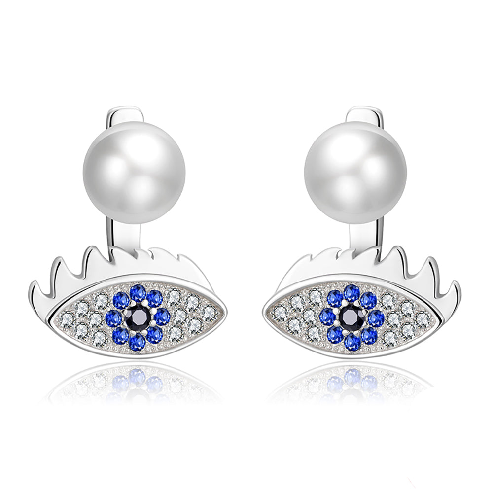 Evileye Earrings for Women and Girls Sterling Silver Blue Cz Pearl Ginger Lyne Collection