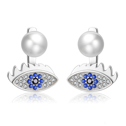 Evileye Earrings for Women and Girls Sterling Silver Blue Cz Pearl Ginger Lyne Collection