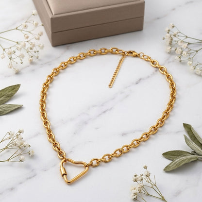CarabinerCharmHolderNecklaceforWomenbyGingerLyneOChainSilverGoldPlatedStainlessSteel18-20"_Gold-OChain/HeartCH-3