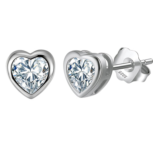 Heart Earrings for Women by Ginger Lyne Gold over Sterling Silver Stud Solitaire Cubic Zirconia