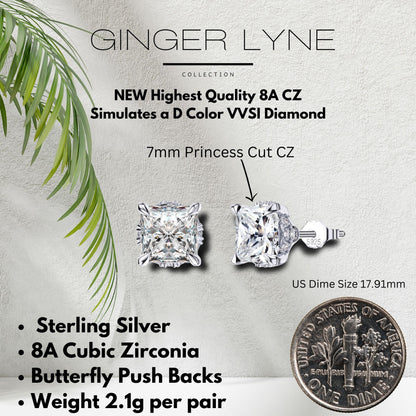 Princess Cut Stud Earrings for Women 4ct Simulated Diamond Sterling Silver Ginger Lyne