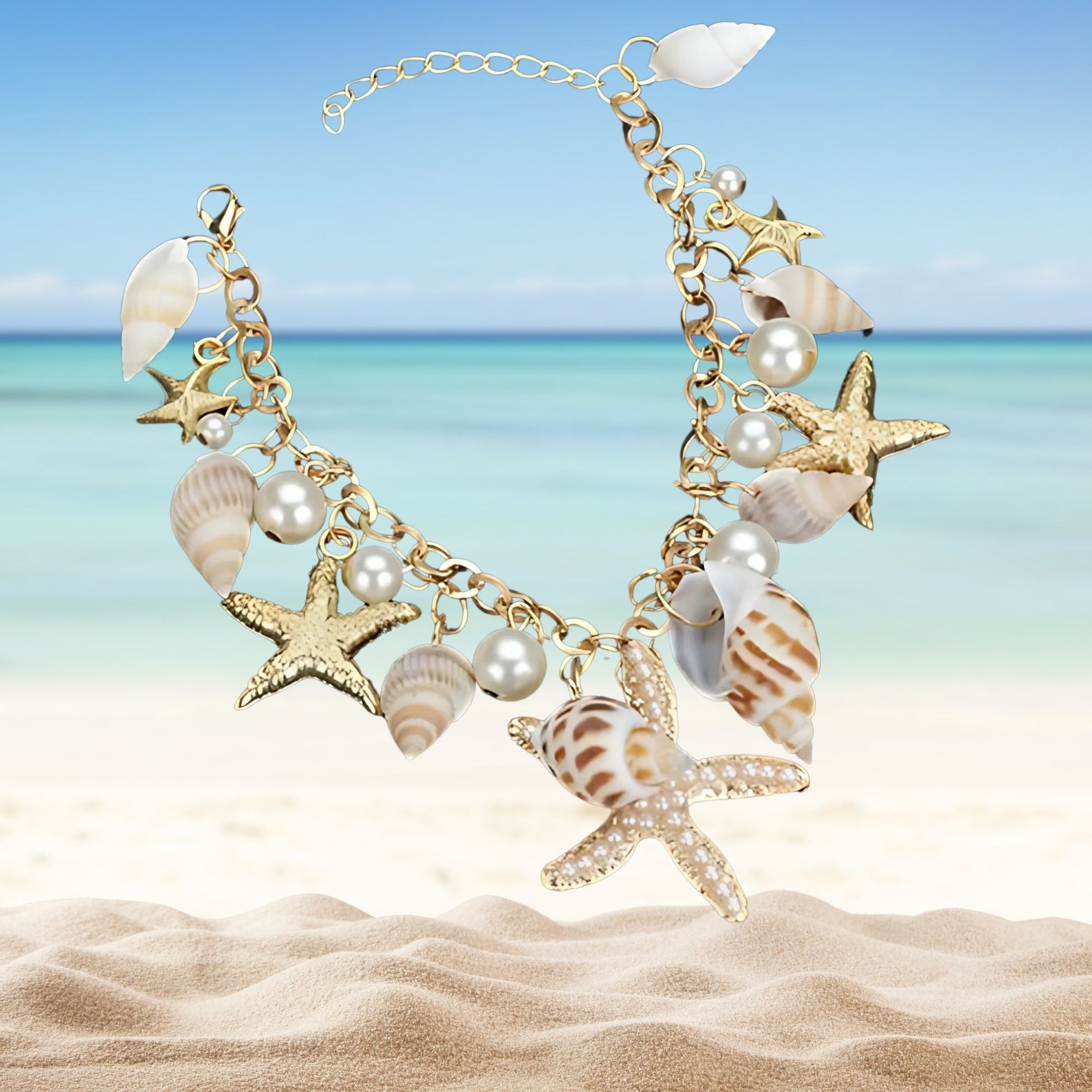 SeashellCharmBraceletforWomenbyGingerLyneGoldPlatedPearlsStarfishandShells_Silver-5
