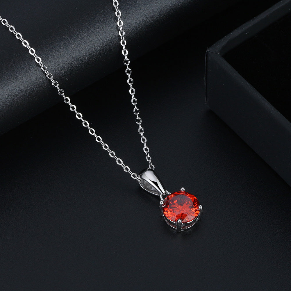 Solitaire Birthstone Necklace for Women Cz Sterling Silver Ginger Lyne Collection - Janurary-Garnet Red