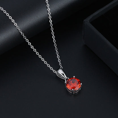 Solitaire Birthstone Necklace for Women Cz Sterling Silver Ginger Lyne Collection - Janurary-Garnet Red