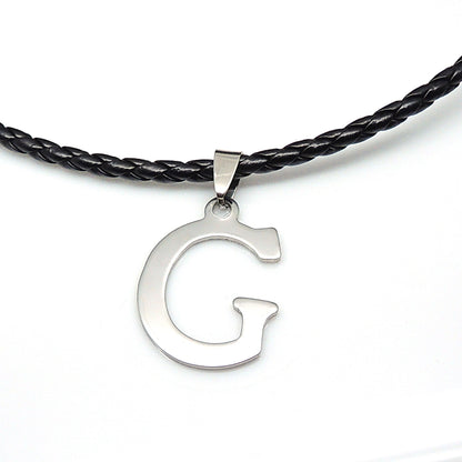 Initial Letter Necklace PU Leather Stainless Steel Men Women Ginger Lyne Collection