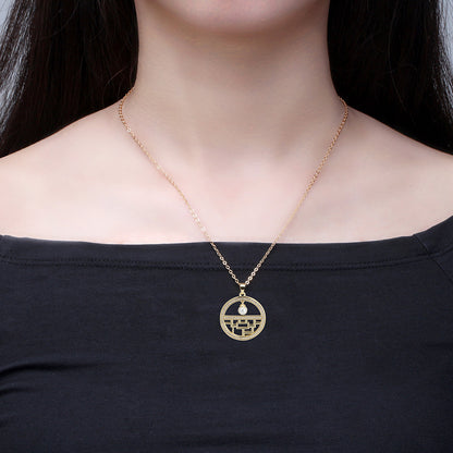 Flower Window Pattern Pendant Necklace for Women Cz Simulated Pearl Ginger Lyne Collection - Yellow Gold