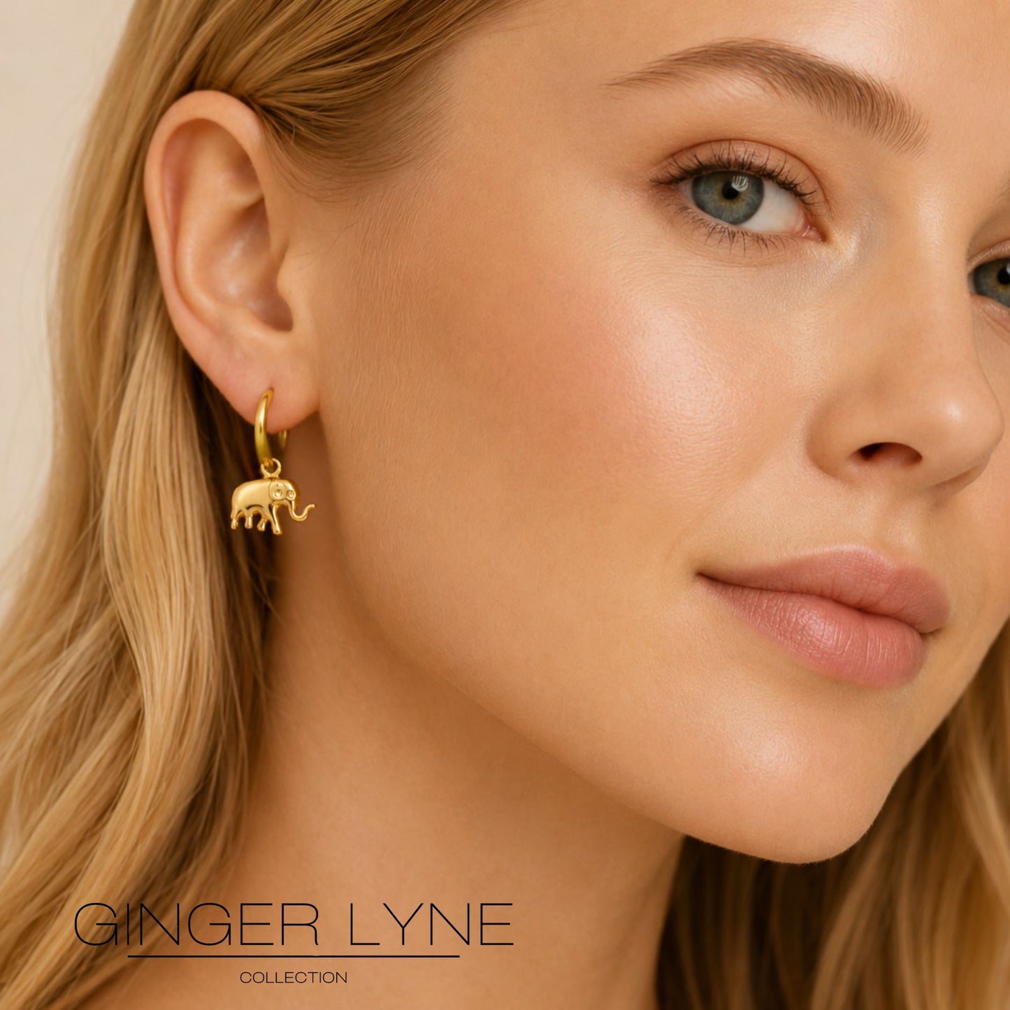 DangleElephantHoopEarringsforWomen12mmGoldPlatedStainlessSteelbyGingerLyne_Silver-8