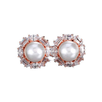 Baguette Cut Stud Earrings for Women Cubic Zirconia Simulated Pearl Ginger Lyne Collection - Rose Gold