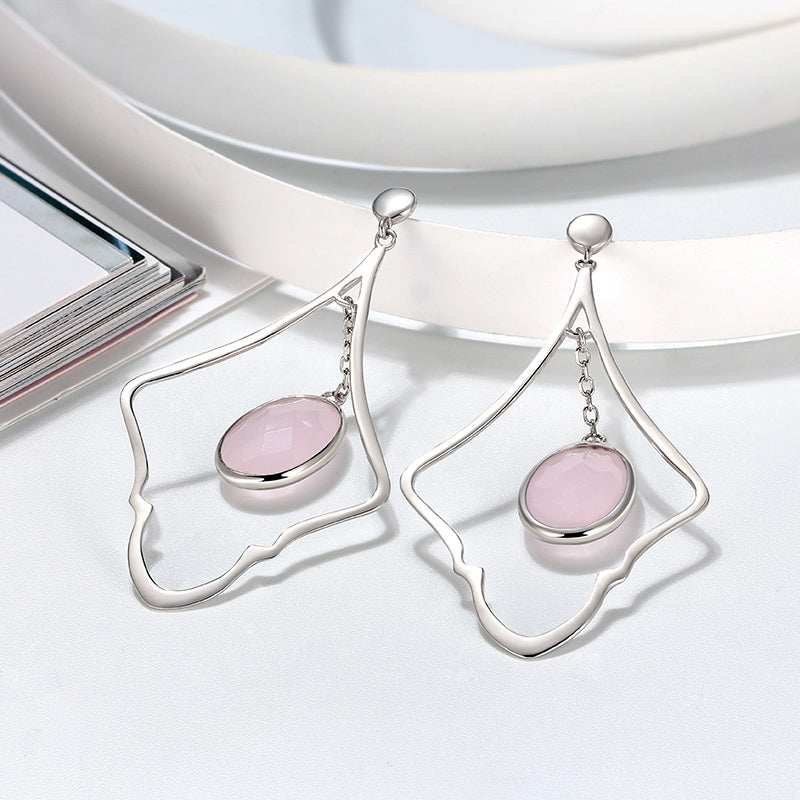 Oval Rose Quartz Dangle Earrings for Women Sterling Silver Ginger Lyne Collection