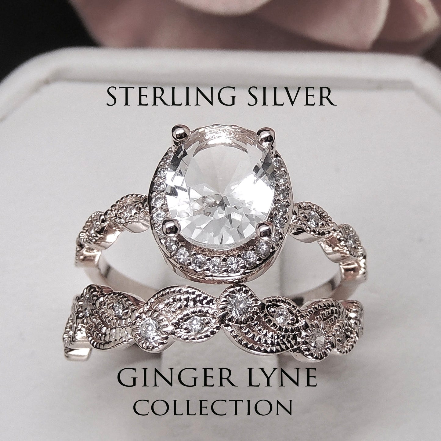 Amara Wedding Ring Set for Women Sterling Silver Cz Engagement Ring Wedding Band Ginger Lyne Collection