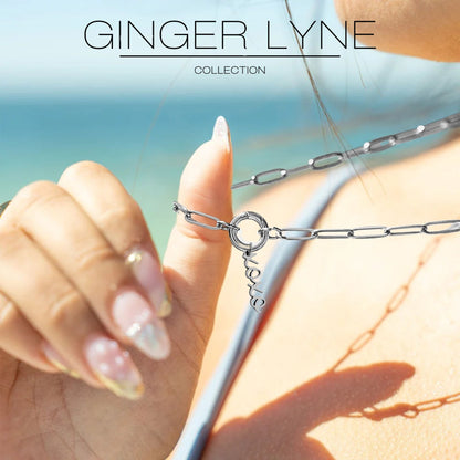 Ginger Lyne Paperclip Chain Carabiner Charm Holder Necklace Hugs and Kisses Charm for Women Stainless Steel 18-20" - Silver Tone