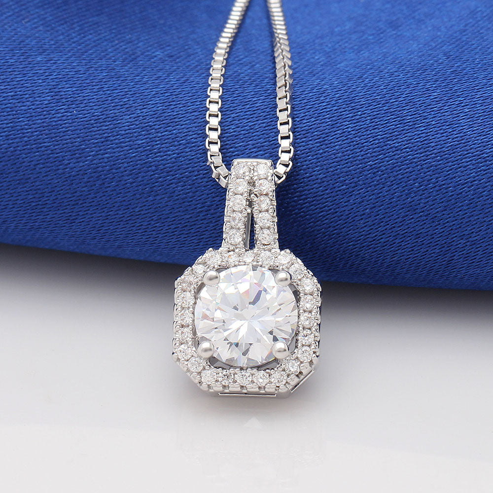 Melinda Pendant Necklace Halo Solitaire Cubic Zirconia Women Ginger Lyne Collection