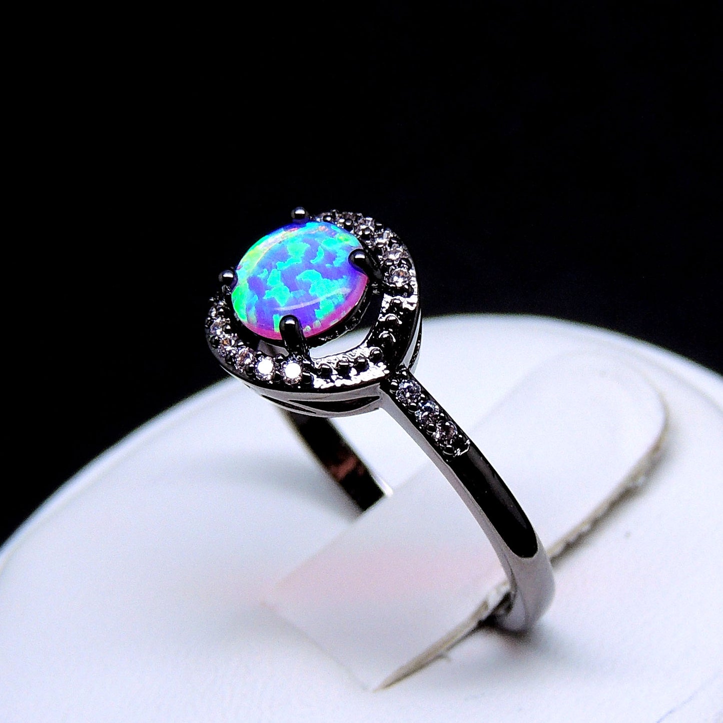 Brynn Statement Ring Black Plated Simulated Fire Opal Cz Ginger Lyne Collection