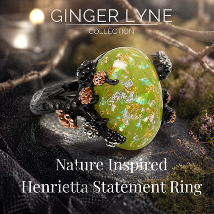 HenriettaBlackTreeBranchGothicInspiredFireOpalEngagementRingforWomenbyGingerLyne_Green-Gold-2