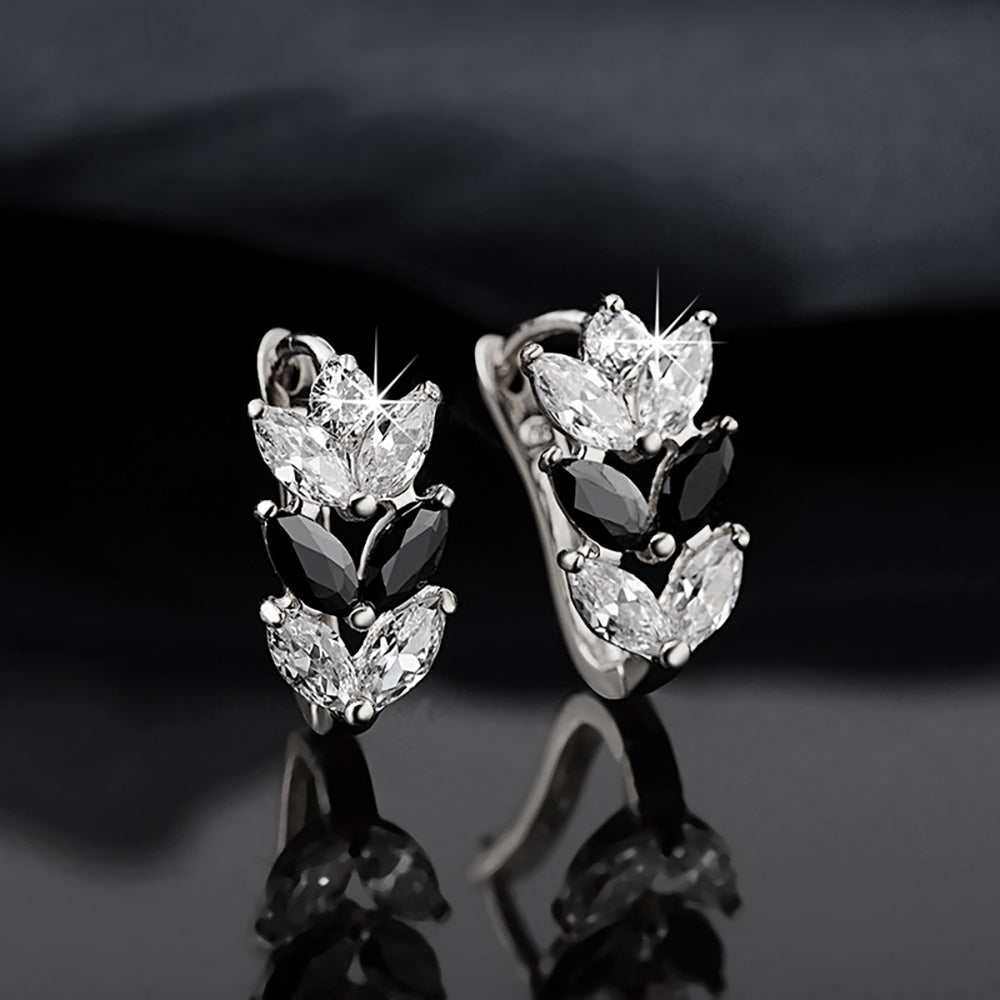 Leaf Shape Drop Earrings for Women Marquise Black CZ Ginger Lyne Collection