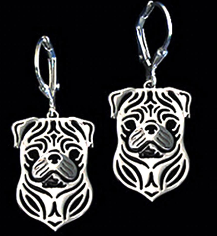 Pug Dog Sterling Silver Pendant Necklace Earrings Set Womens Ginger Lyne Collection - Earrings