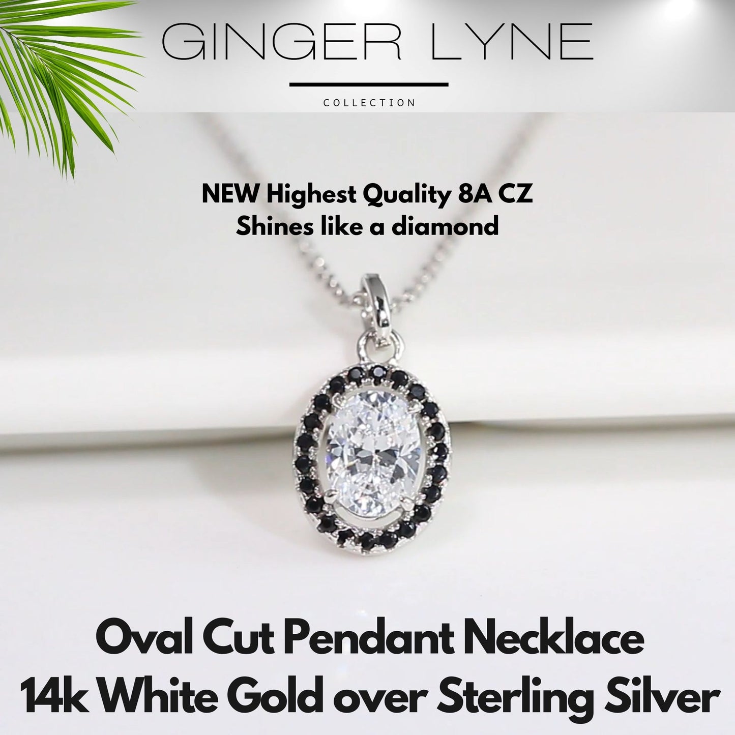 Oval Cut Black Halo Necklace for Women Simulated Diamond Sterling Silver Ginger Lyne