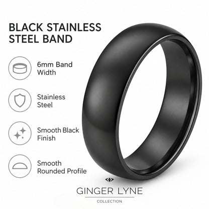 Black6mmStainlessSteelWeddingBandRingforWomenorMenbyGingerLyneSize10_6mmBlack-5
