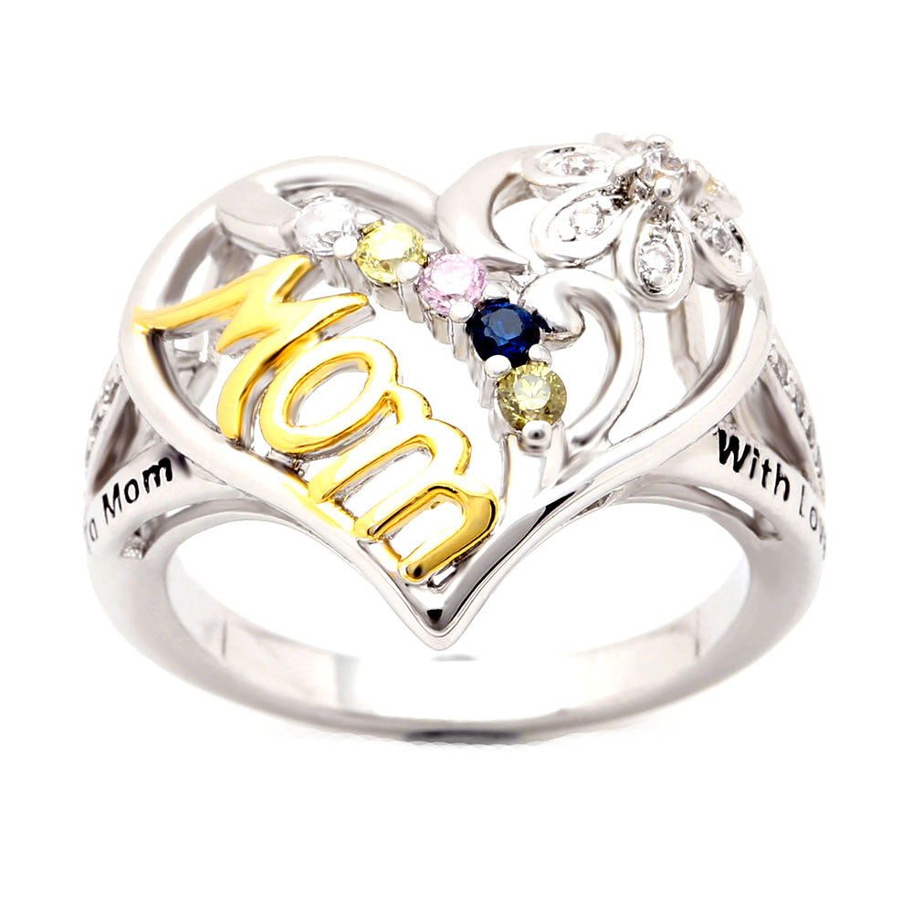 Mom Heart Ring Cz Gold Plated Engraved to Mom With Love Womens Ginger Lyne Collection - silver,12
