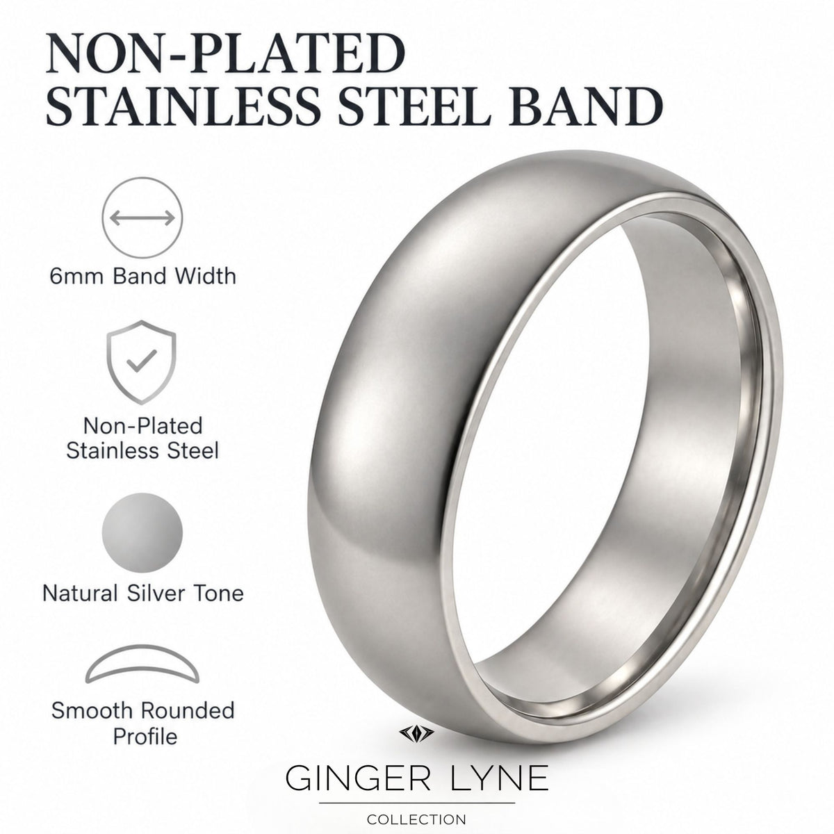 SilverTone6mmStainlessSteelWeddingBandRingforWomenorMenbyGingerLyneSize10.5_6mmSilver-5