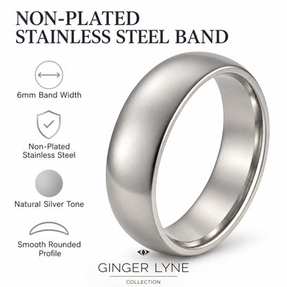 SilverTone6mmStainlessSteelWeddingBandRingforWomenorMenbyGingerLyneSize10.5_6mmSilver-5