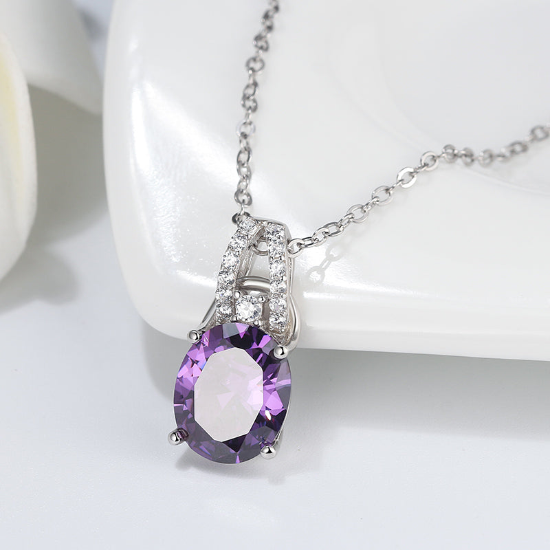 Oval Pendant Necklace for Women Purple Cz Sterling Silver Ginger Lyne Collection