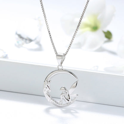 Fairy Moon Pendant Chain Necklace Sterling Siver Girls Ginger Lyne Collection