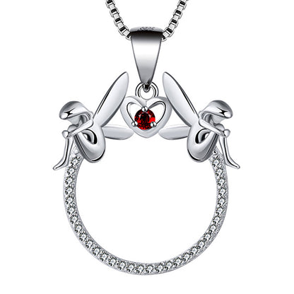 FairyHeartSterlingSilverRedCzPendantChainNecklaceWomenWhimsicalGingerLyneCollection_Silver-1