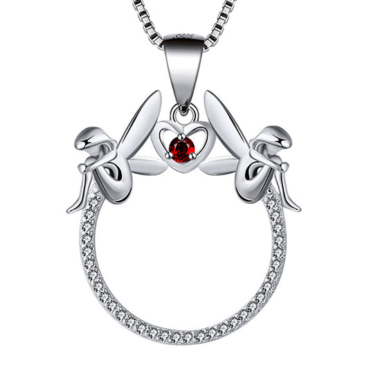 FairyHeartSterlingSilverRedCzPendantChainNecklaceWomenWhimsicalGingerLyneCollection_Silver-1