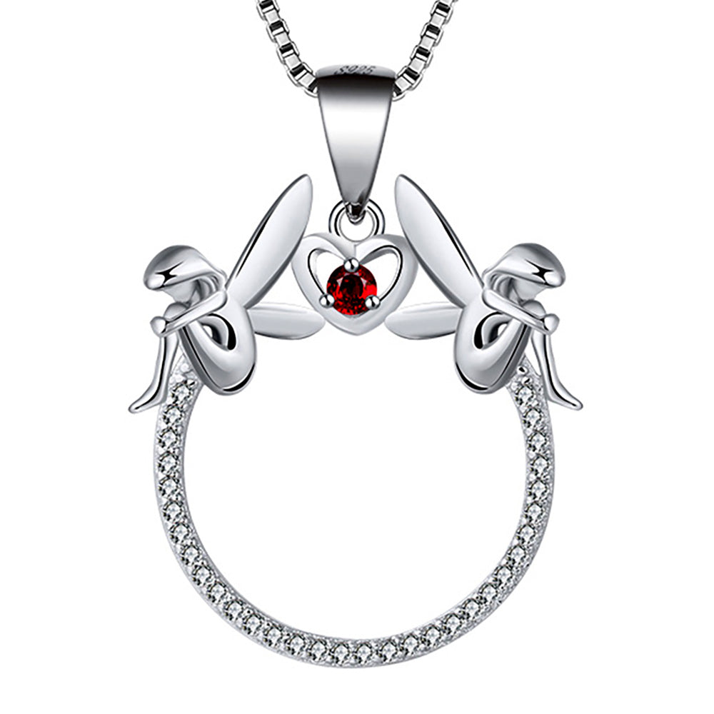 Fairy Heart Sterling Silver Red Cz Pendant Chain Necklace Whimsical Ginger Lyne Collection