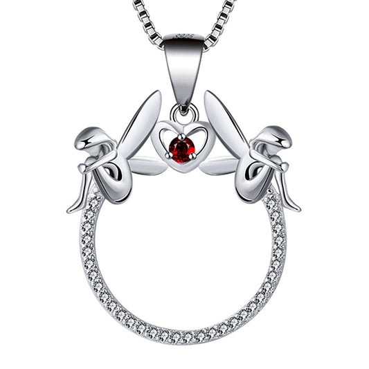 Fairy Heart Sterling Silver Red Cz Pendant Chain Necklace Whimsical Ginger Lyne Collection