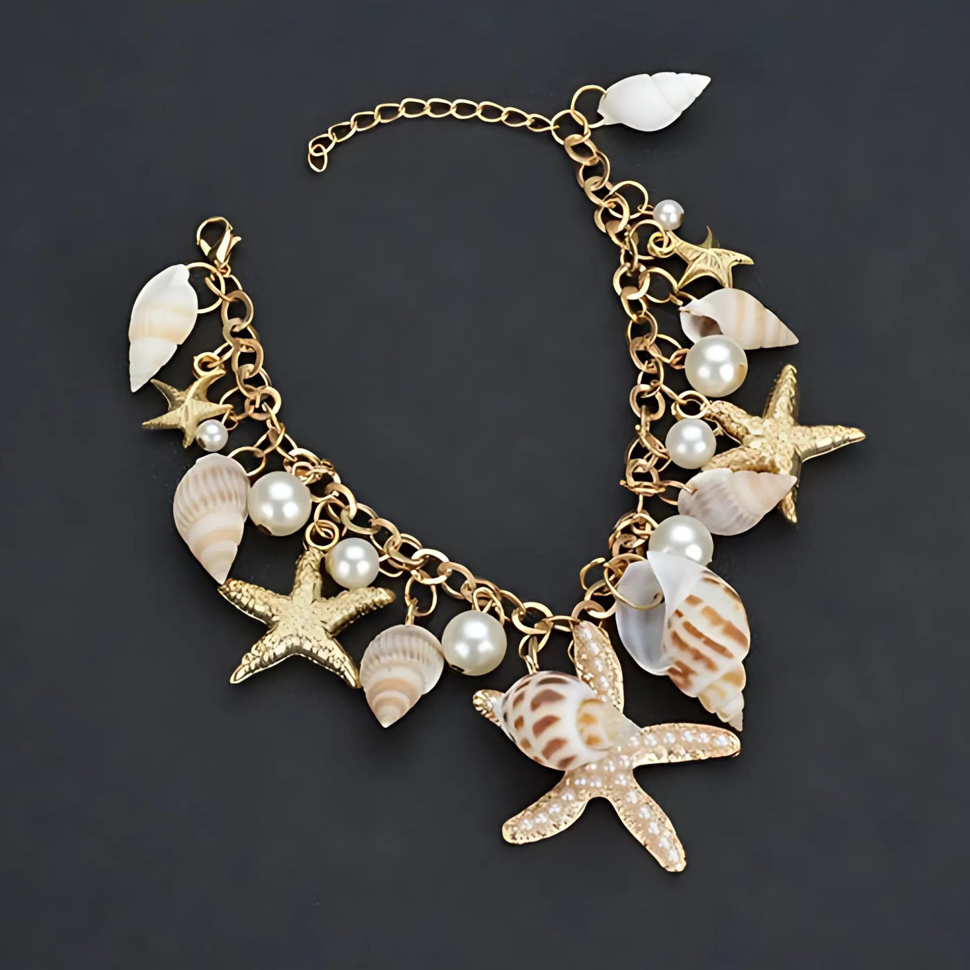 SeashellCharmBraceletforWomenbyGingerLyneGoldPlatedPearlsStarfishandShells_Silver-3