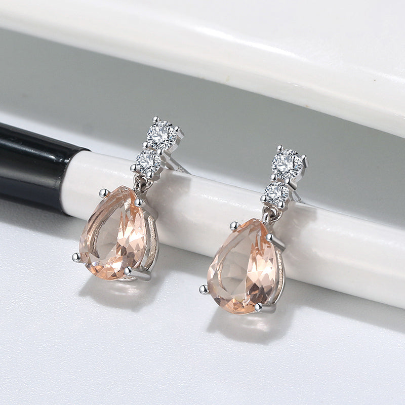 Drop Stud Earrings for Women Champagne Pear Cz Sterling Silver Ginger Lyne Collection