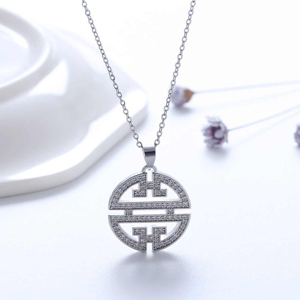 Flower Window Pattern Pendant Necklace for Women Cz Ginger Lyne Collection - Silver