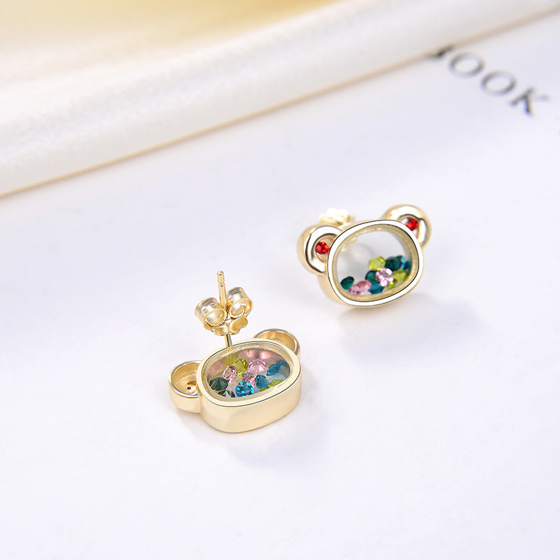 Floating CZ Bear Necklace Earrings Set for Women Gold Plated Sterling Silver Ginger Lyne Collection - Set