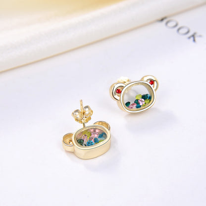 Floating CZ Bear Necklace Earrings Set for Women Gold Plated Sterling Silver Ginger Lyne Collection - Set