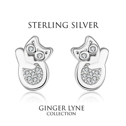 Cat Kitten Earrings for Women Sterling Silver Clear CZ Girls Ginger Lyne Collection