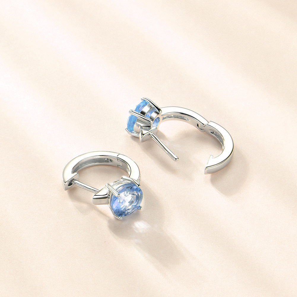 Huggie Style Hoop Earrings for Women Blue Topaz Sterling Silver Ginger Lyne Collection - Blue