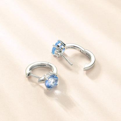Huggie Style Hoop Earrings for Women Blue Topaz Sterling Silver Ginger Lyne Collection - Blue