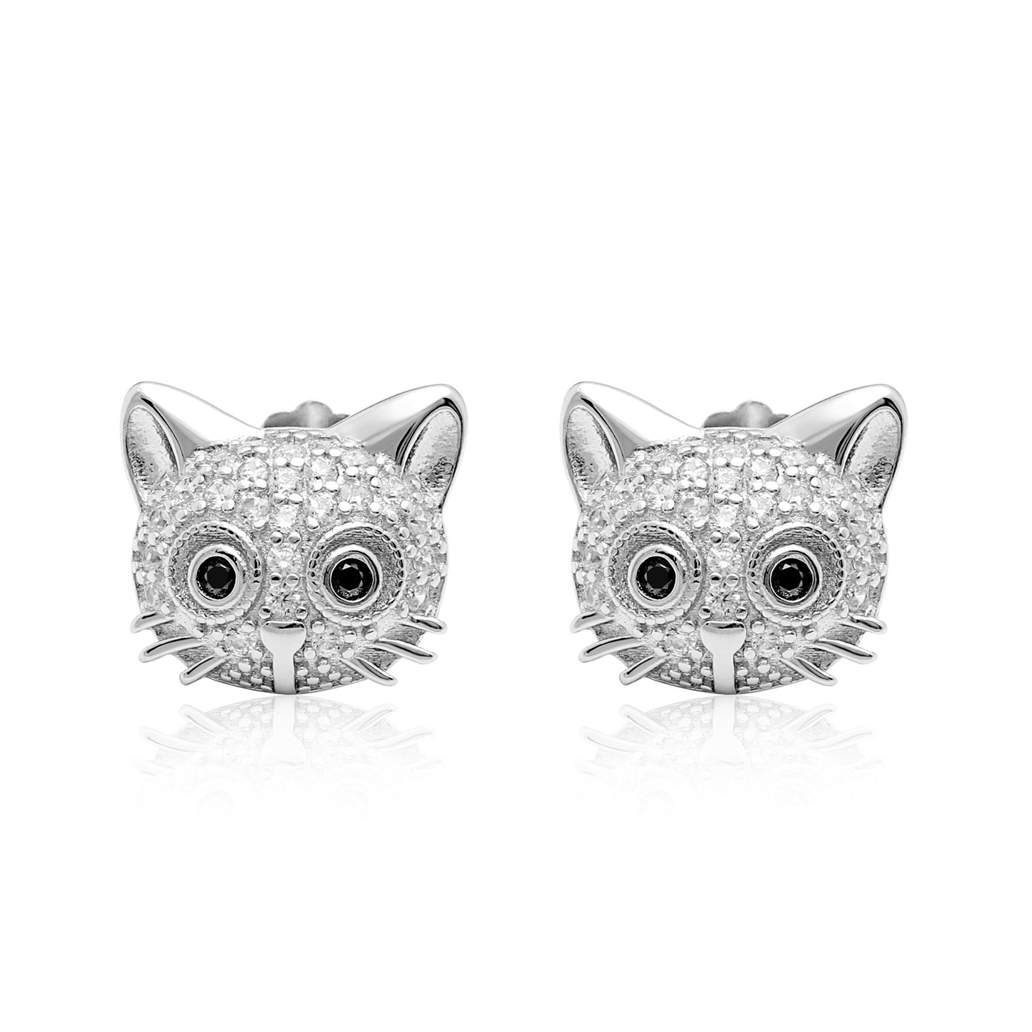 Kitty Cat Stud Earrings CZ Sterling Silver Girls Ginger Lyne Collection