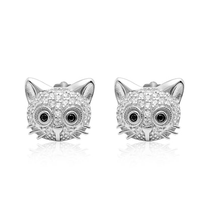 Kitty Cat Stud Earrings CZ Sterling Silver Girls Ginger Lyne Collection